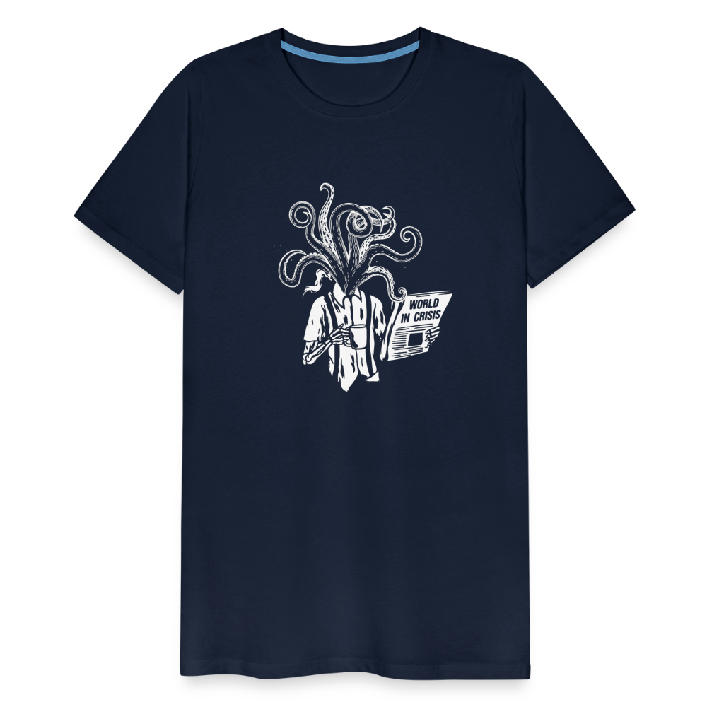 Kaffee trinkendes Skelett mit Tentakeln, Zeitung - Männer Premium T-Shirt - Navy