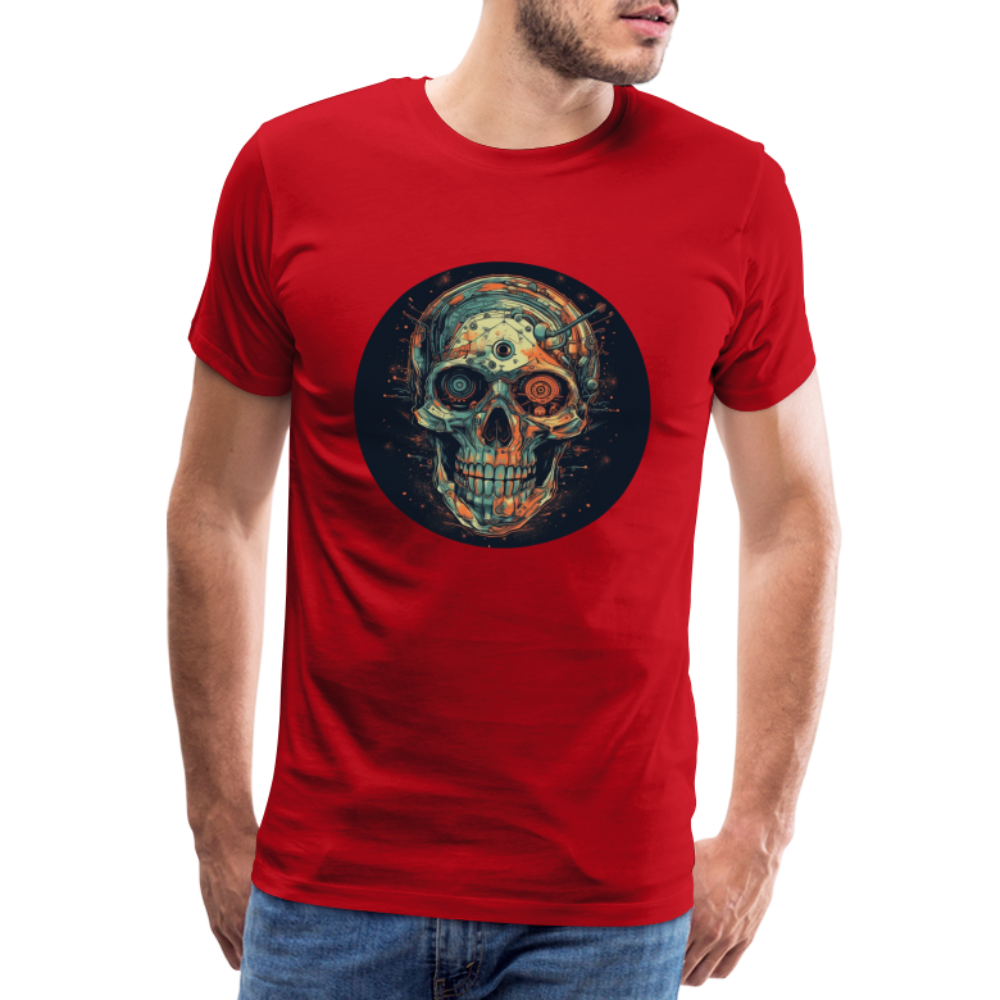 Retro Futuristischer Totenkopf Skull Cyborg- Männer Premium T-Shirt - Rot