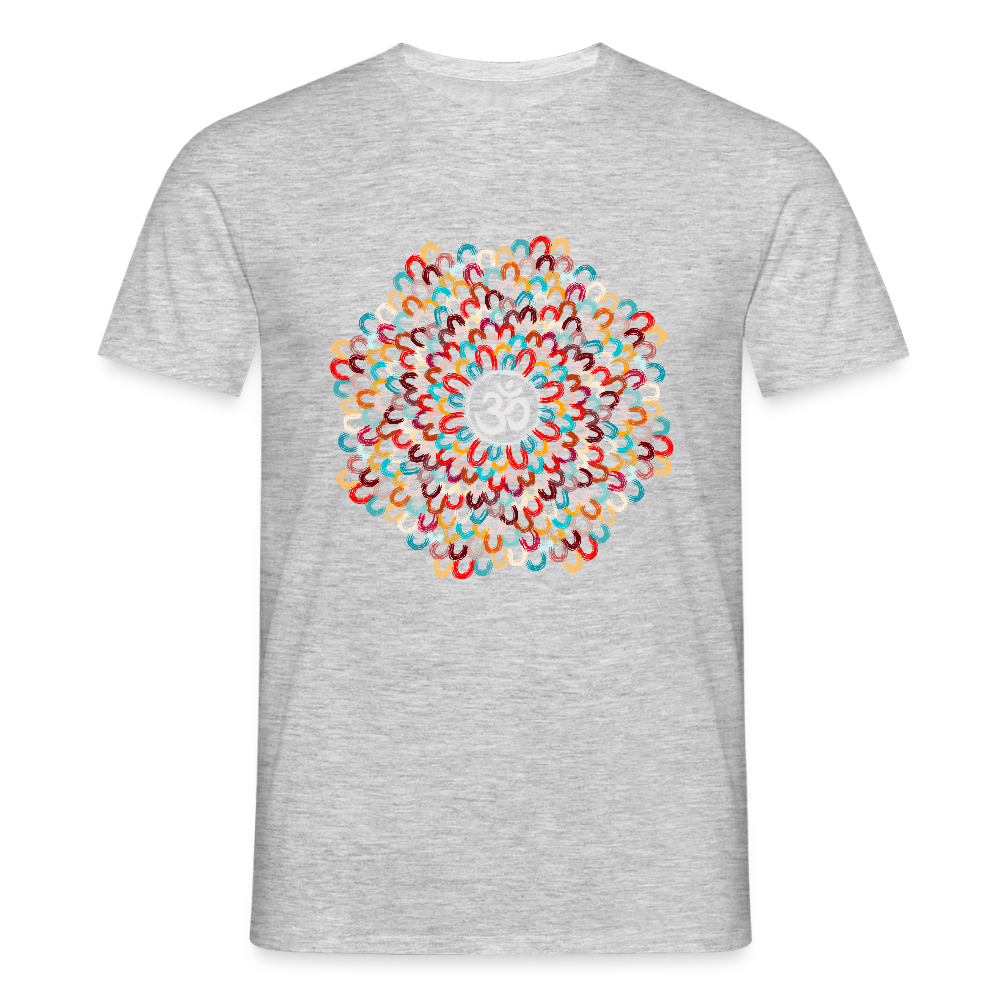 Yogi, Prana Mandala Om - Bunte Federn - Männer T-Shirt - Grau meliert