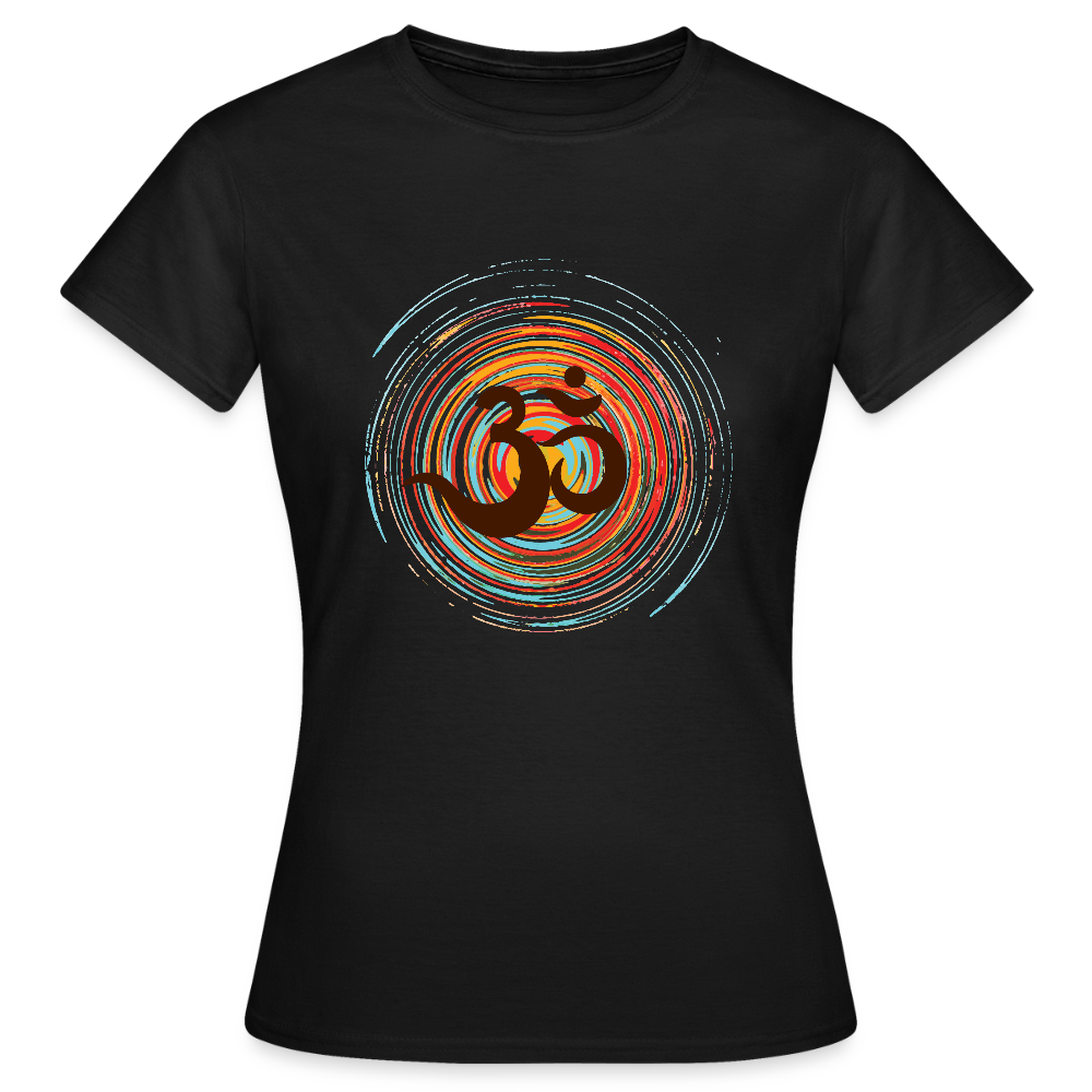 Om auf bunten Kreisen, Prana Zen Design - Frauen T-Shirt - Schwarz
