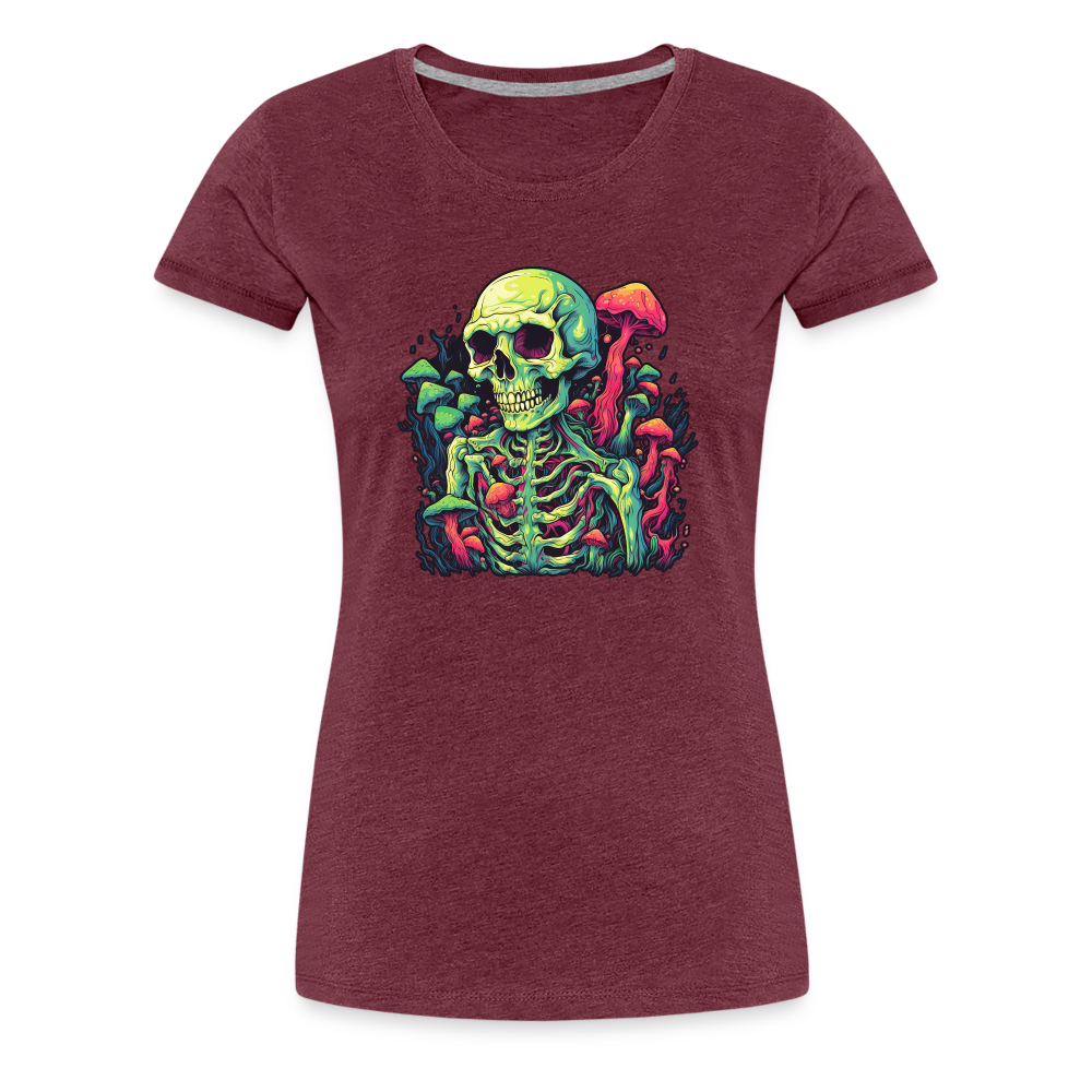 Horror Pilz Skelett - Happy Halloween - Frauen Premium T-Shirt - Bordeauxrot meliert