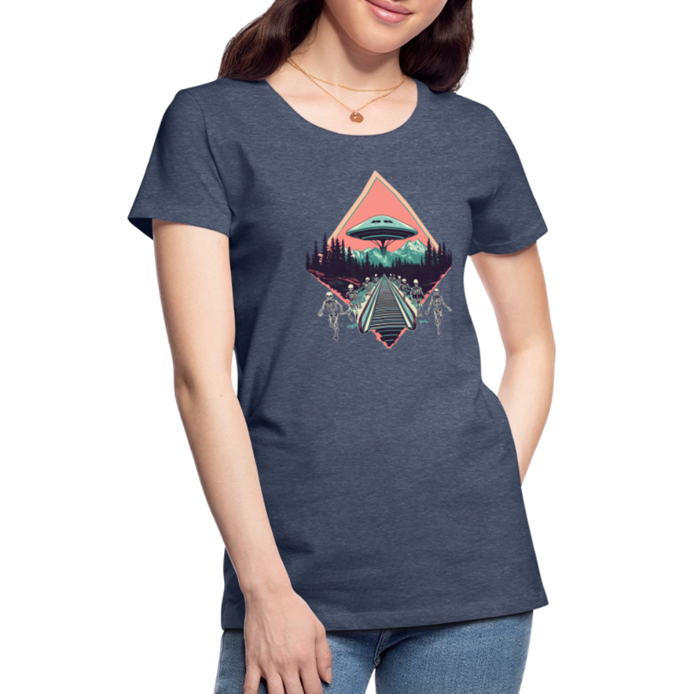 Retro UFO 80er Jahre Motiv - Frauen Premium T-Shirt - Blau meliert