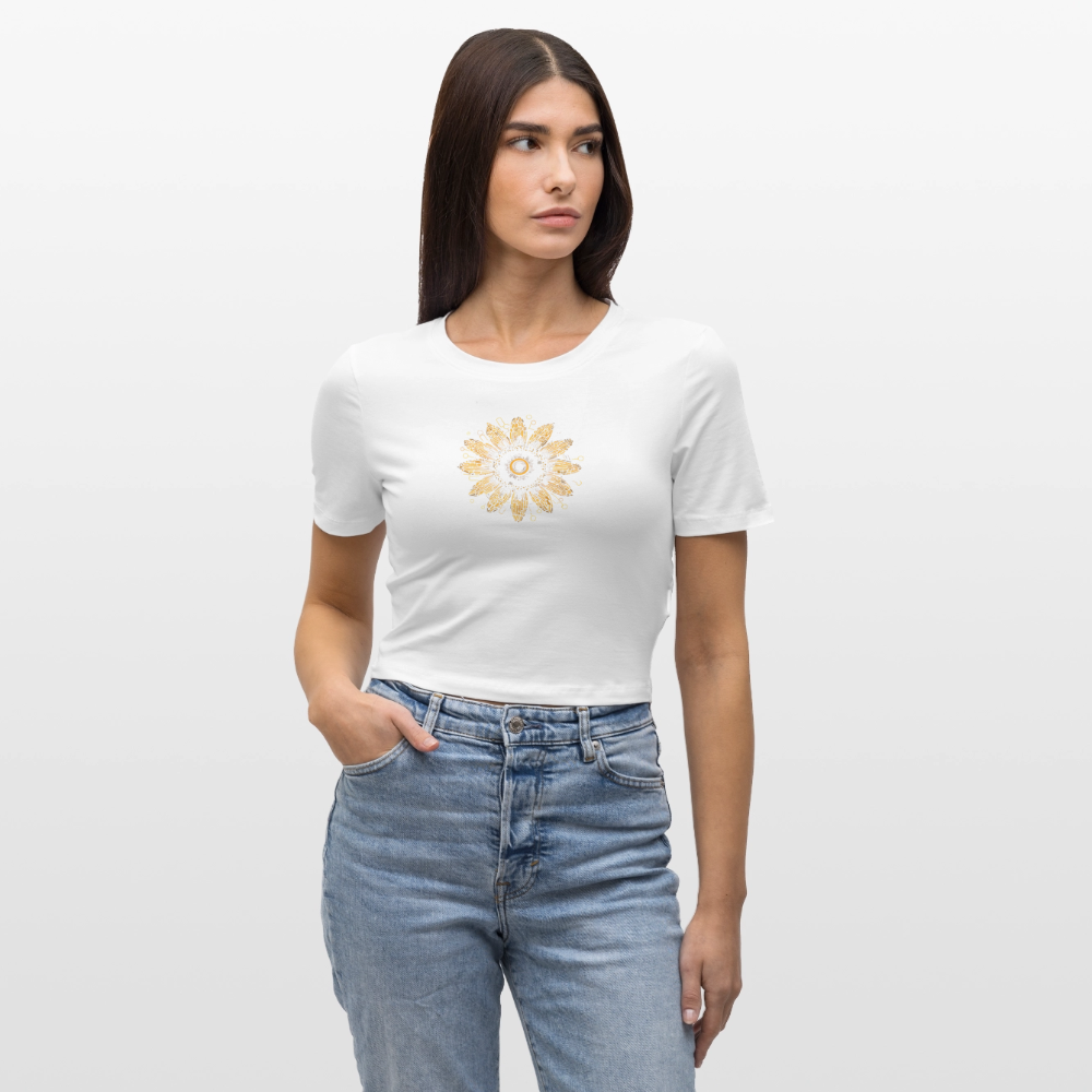 Boho Sonnenblumen Mandala Muster-- Cropped T-Shirt - Weiß