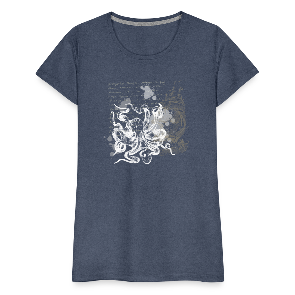 Vintage Steampunk Oktopus Motiv - Frauen Premium T-Shirts - Blau meliert