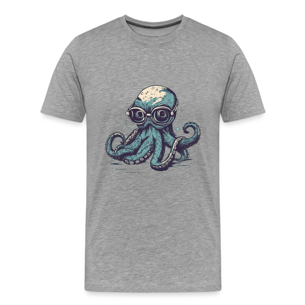 Nerdy Comic Oktopus mit Brille - Männer Premium T-Shirts - Grau meliert