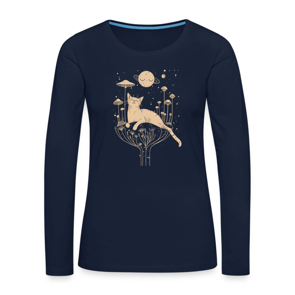 Surreales Katzen Motiv im Kosmos - Frauen Premium Langarmshirt - Navy