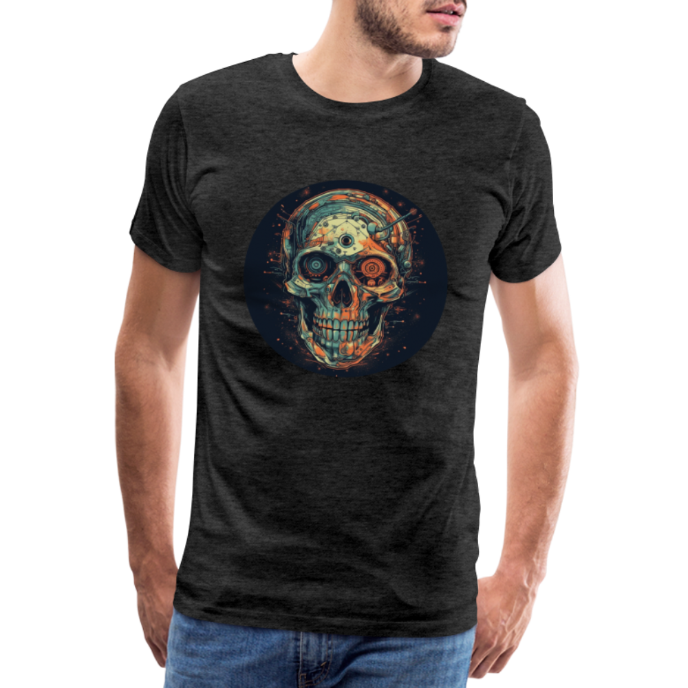 Retro Futuristischer Totenkopf Skull Cyborg- Männer Premium T-Shirt - Anthrazit