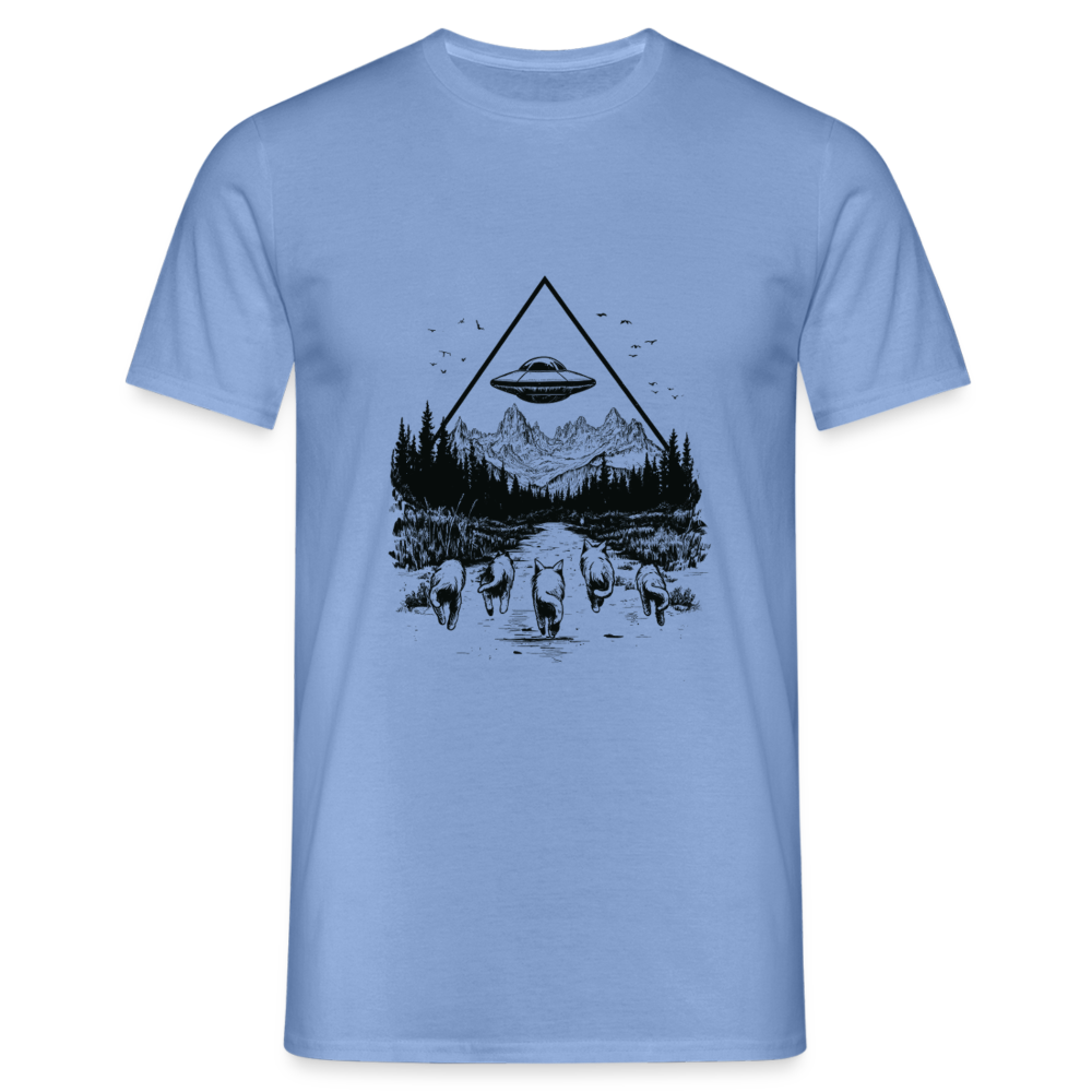 Katzen die in Richtung UFO laufen - Männer T-Shirt - carolina blue