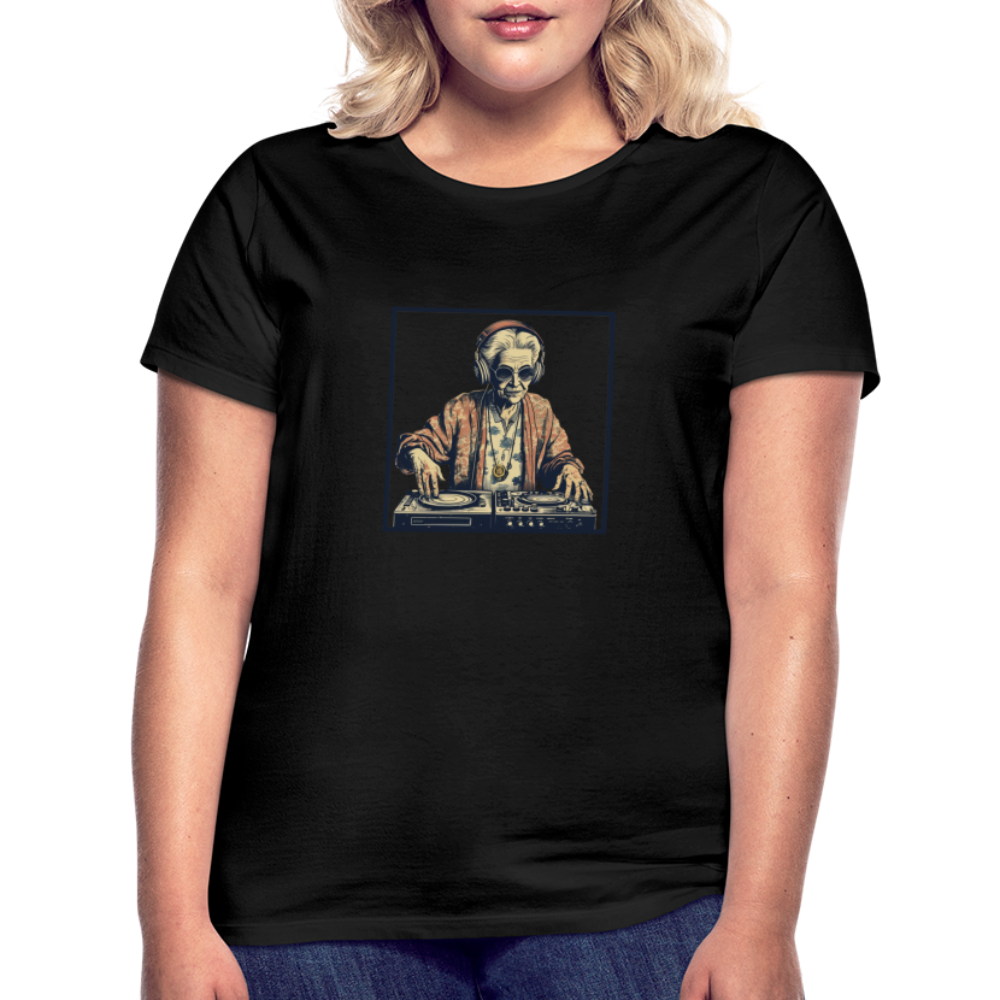 Coole alte Lady als DJane mit Kopfhörern - Frauen T-Shirt - Schwarz