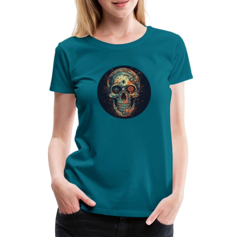 Retro Futuristischer Totenkopf Skull Cyborg- Frauen Premium T-Shirt - Divablau