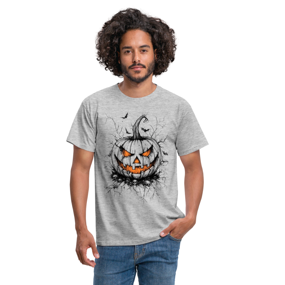 Gruseliger Horror Kürbis - Halloween Motiv - Männer T-Shirt - Grau meliert