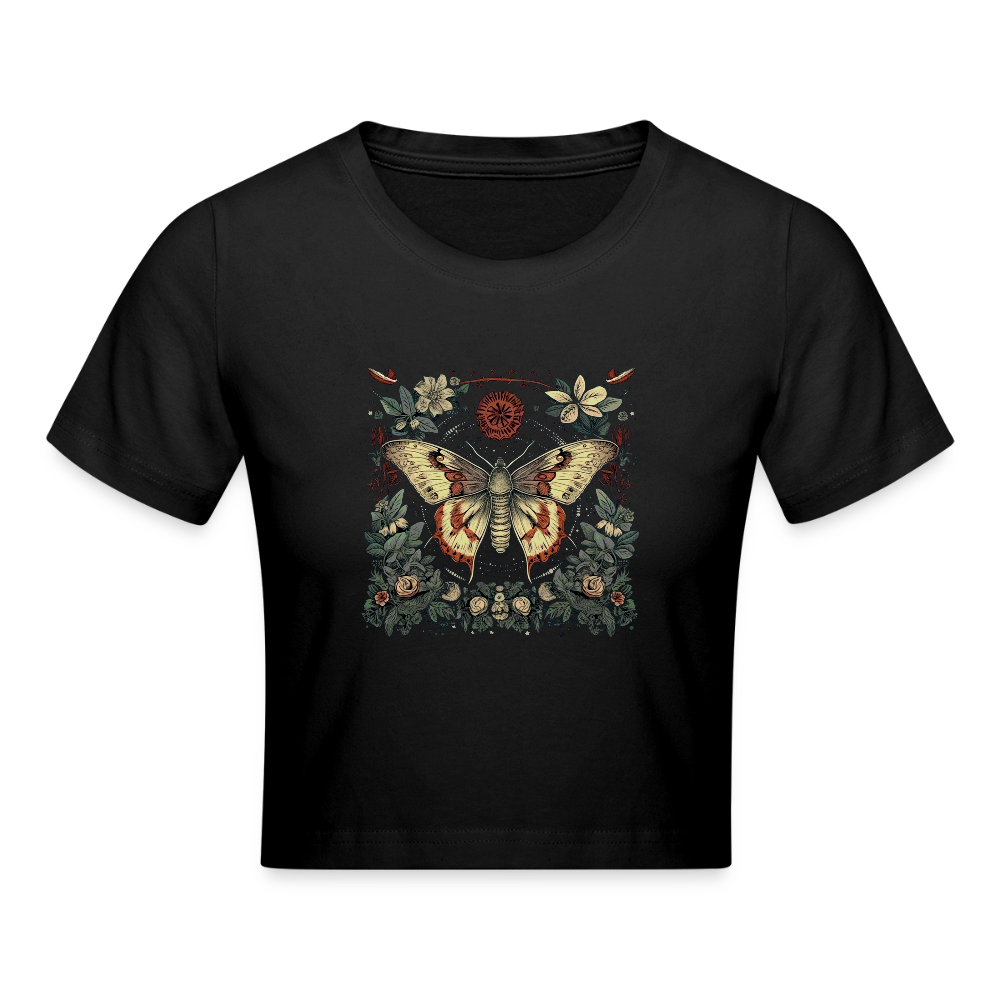Mystische Motte mit magischem Herbarium - Cropped T-Shirt - Schwarz