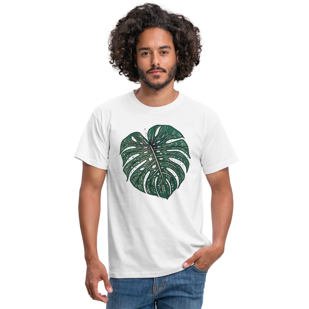 Gepunktetes Monstera Blatt, Pflanzen Motiv - Männer T-Shirt - Weiß