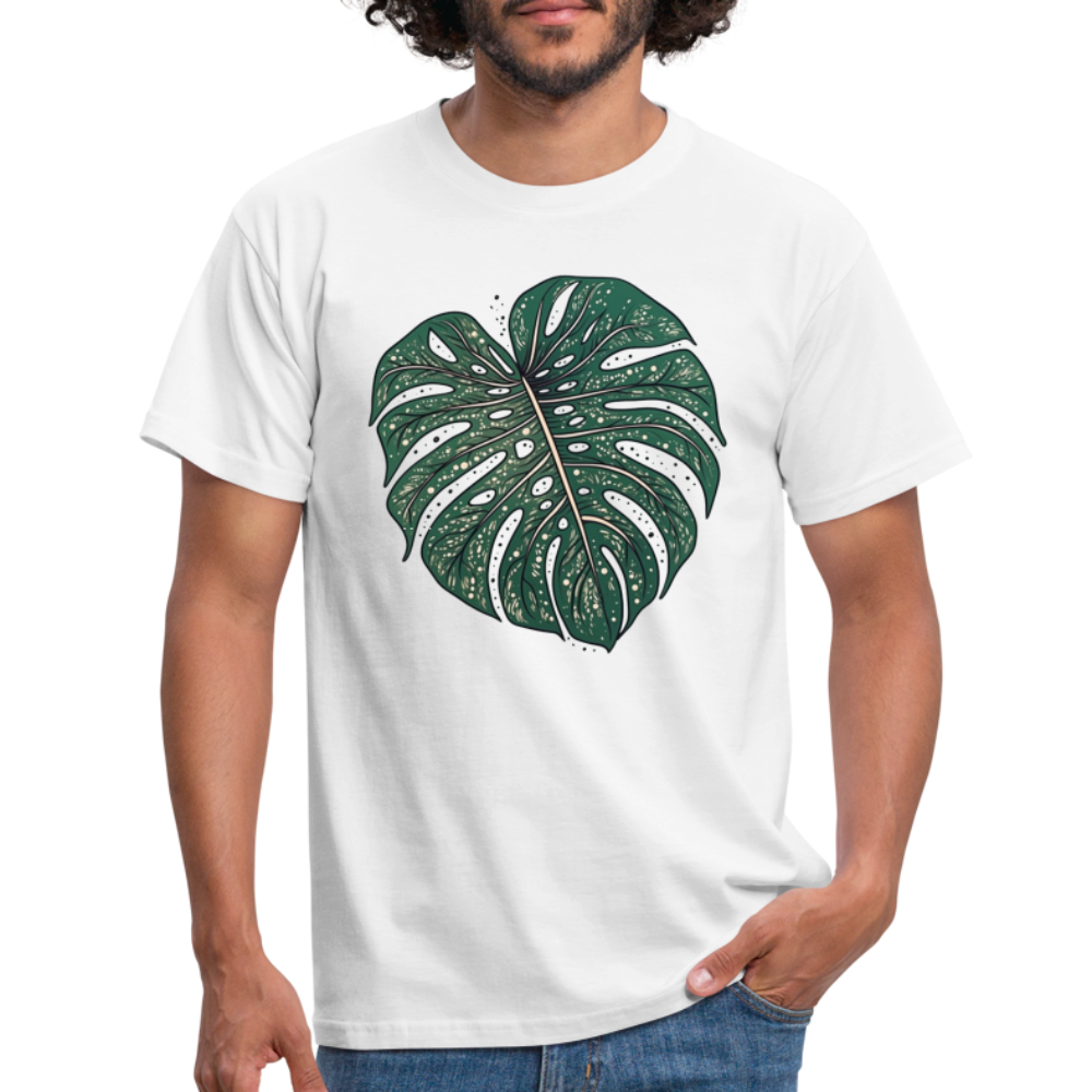 Gepunktetes Monstera Blatt, Pflanzen Motiv - Männer T-Shirt - Weiß