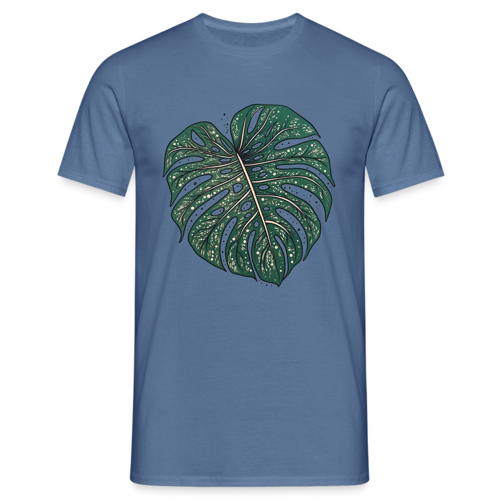 Gepunktetes Monstera Blatt, Pflanzen Motiv - Männer T-Shirt - Taubenblau