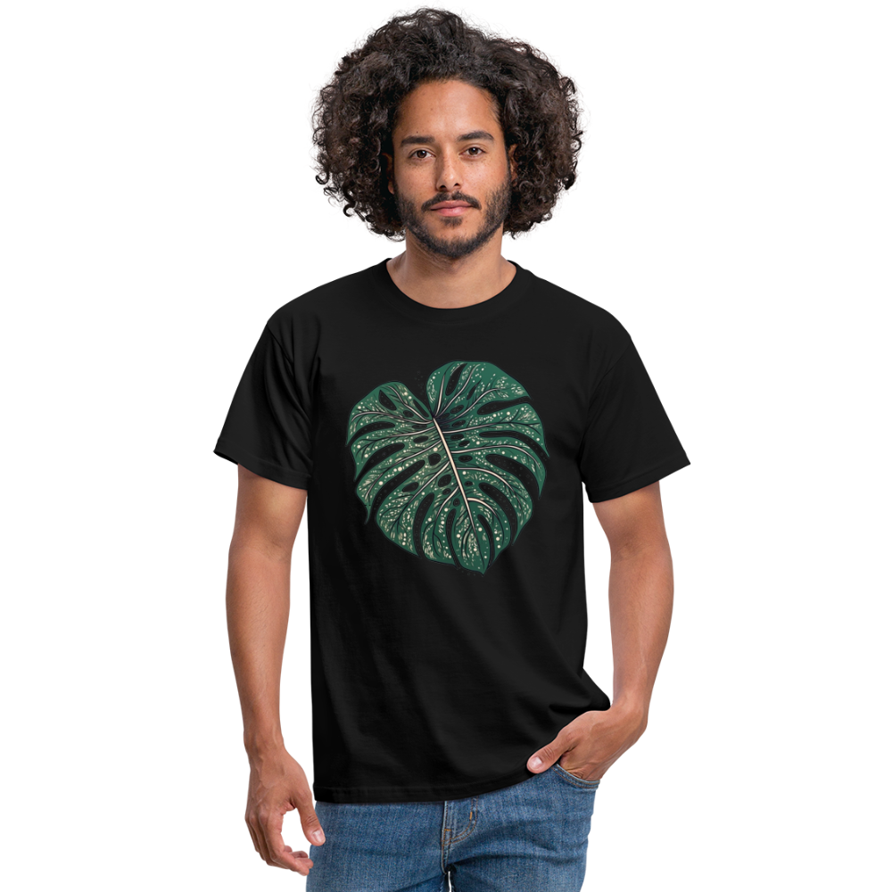 Gepunktetes Monstera Blatt, Pflanzen Motiv - Männer T-Shirt - Schwarz