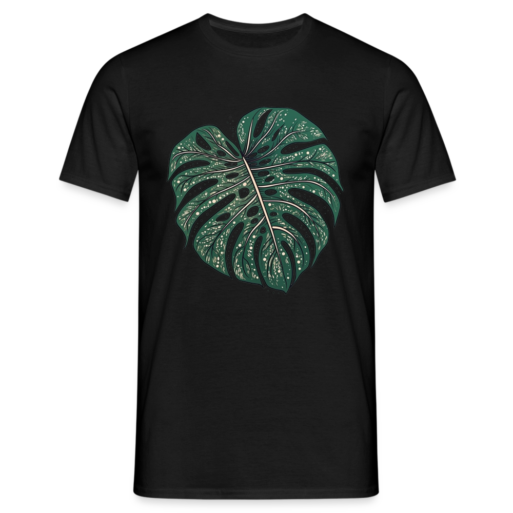 Gepunktetes Monstera Blatt, Pflanzen Motiv - Männer T-Shirt - Schwarz