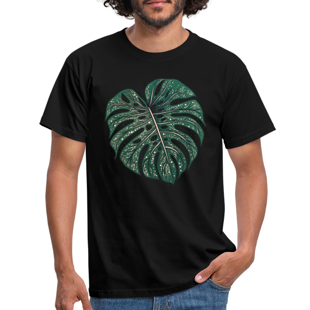 Gepunktetes Monstera Blatt, Pflanzen Motiv - Männer T-Shirt - Schwarz