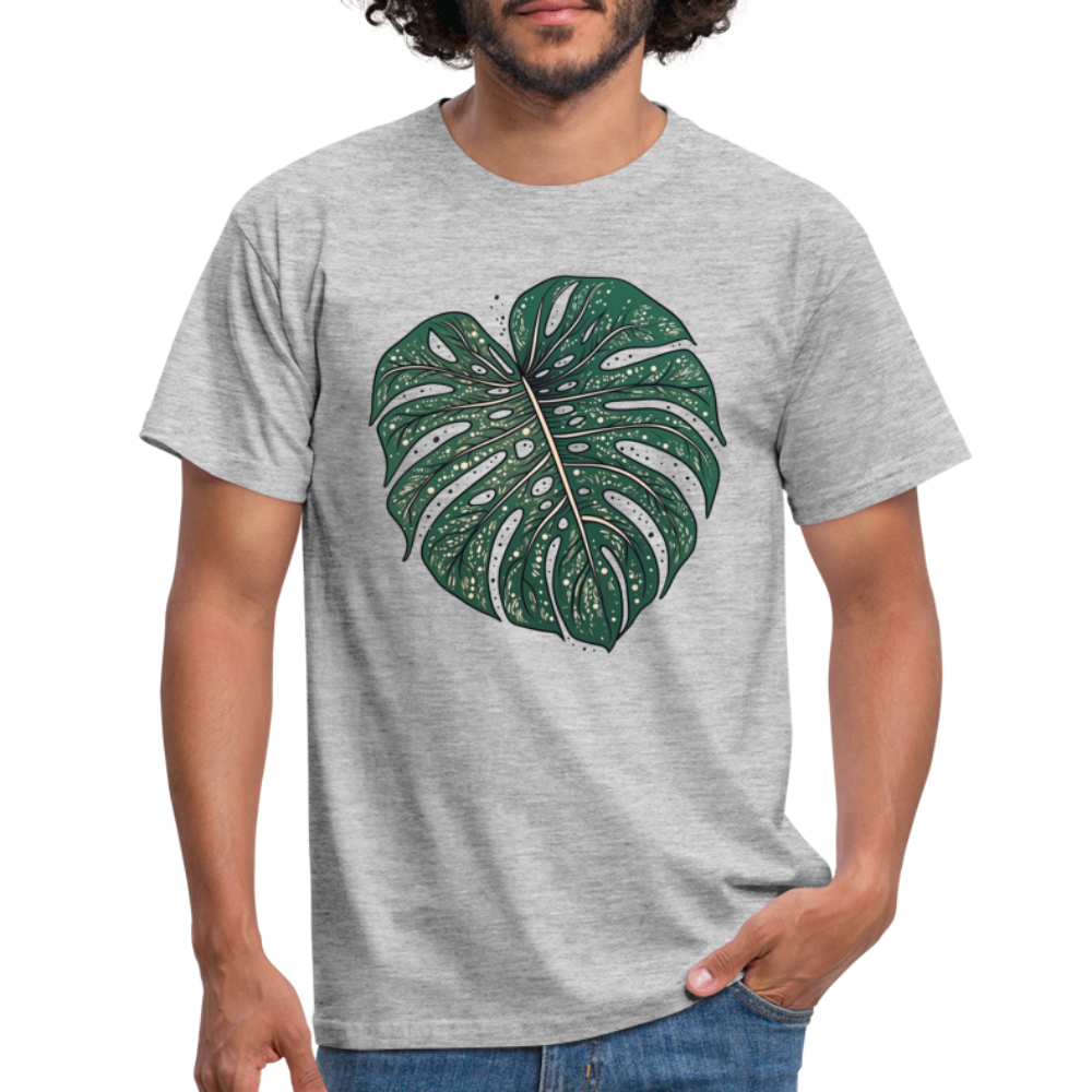 Gepunktetes Monstera Blatt, Pflanzen Motiv - Männer T-Shirt - Grau meliert