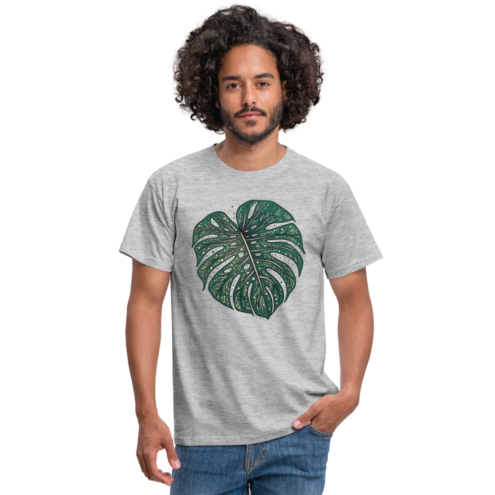 Gepunktetes Monstera Blatt, Pflanzen Motiv - Männer T-Shirt - Grau meliert