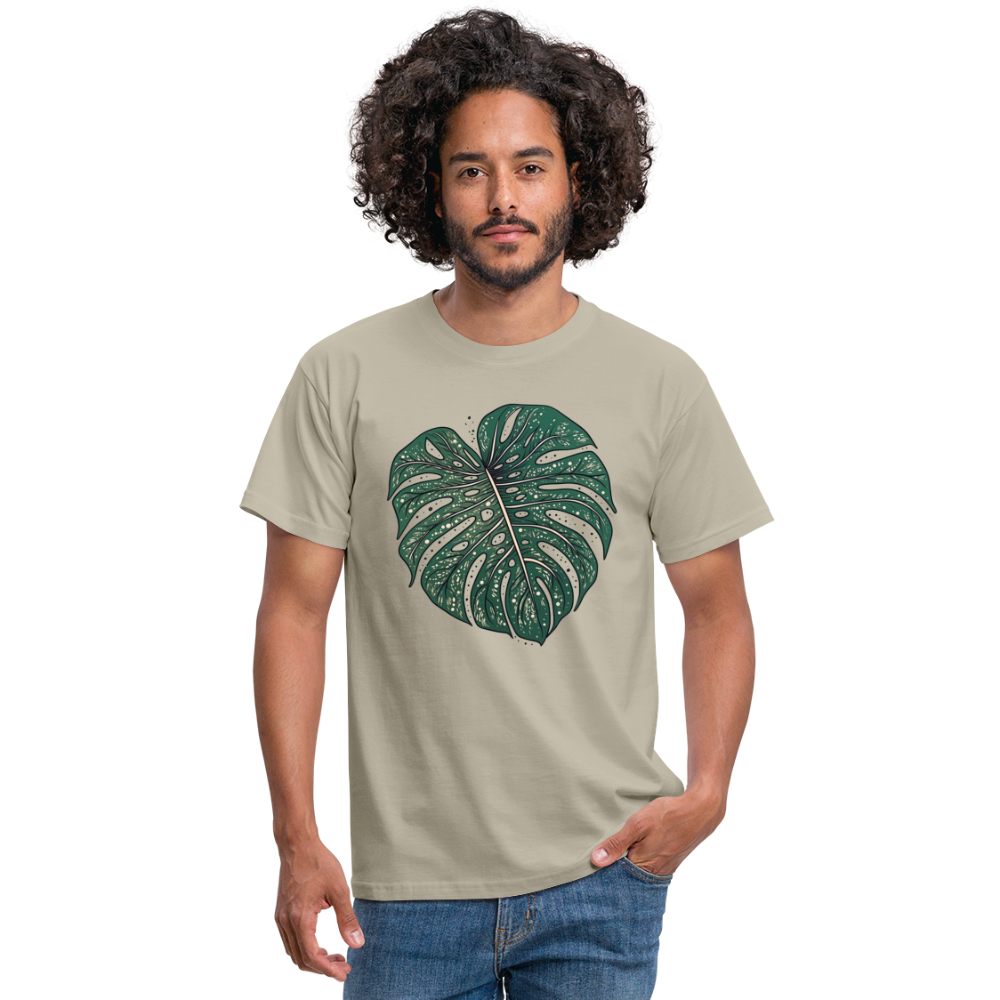 Gepunktetes Monstera Blatt, Pflanzen Motiv - Männer T-Shirt - Sandbeige