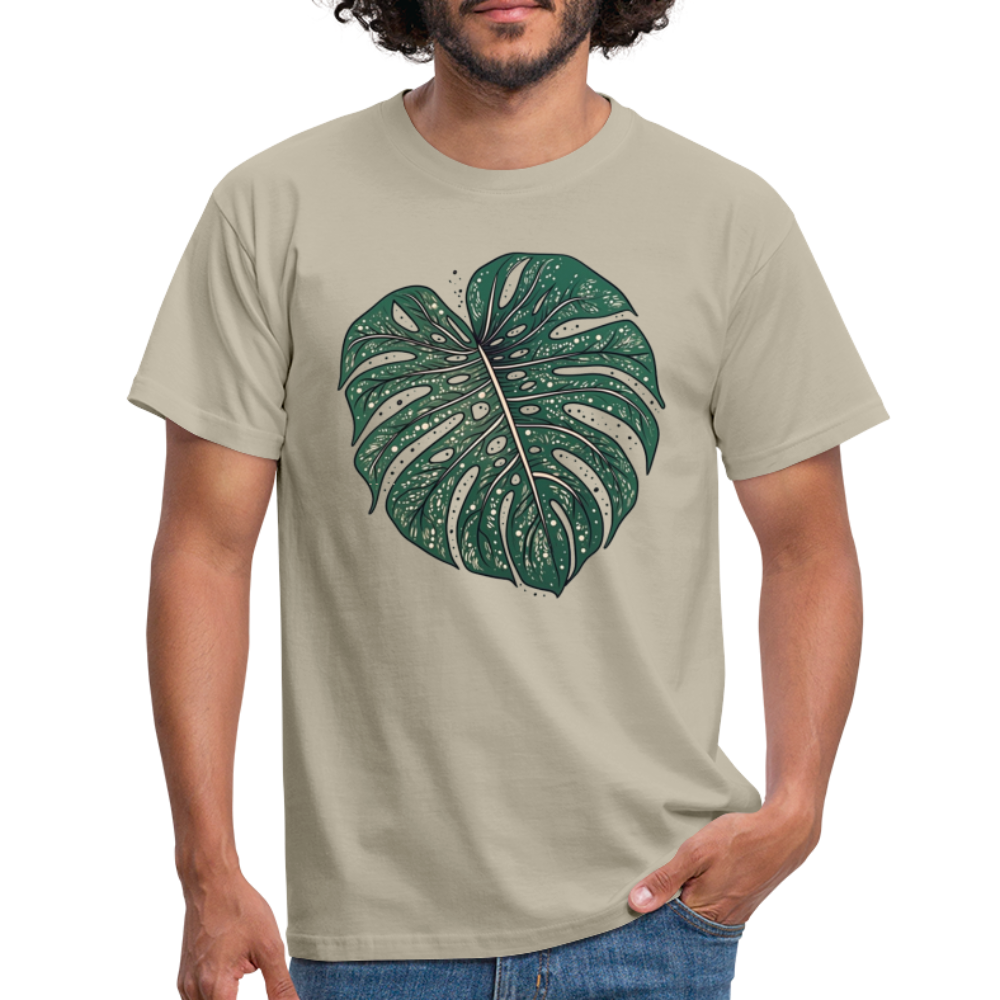 Gepunktetes Monstera Blatt, Pflanzen Motiv - Männer T-Shirt - Sandbeige