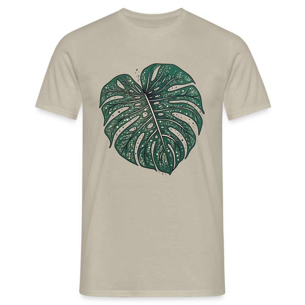 Gepunktetes Monstera Blatt, Pflanzen Motiv - Männer T-Shirt - Sandbeige
