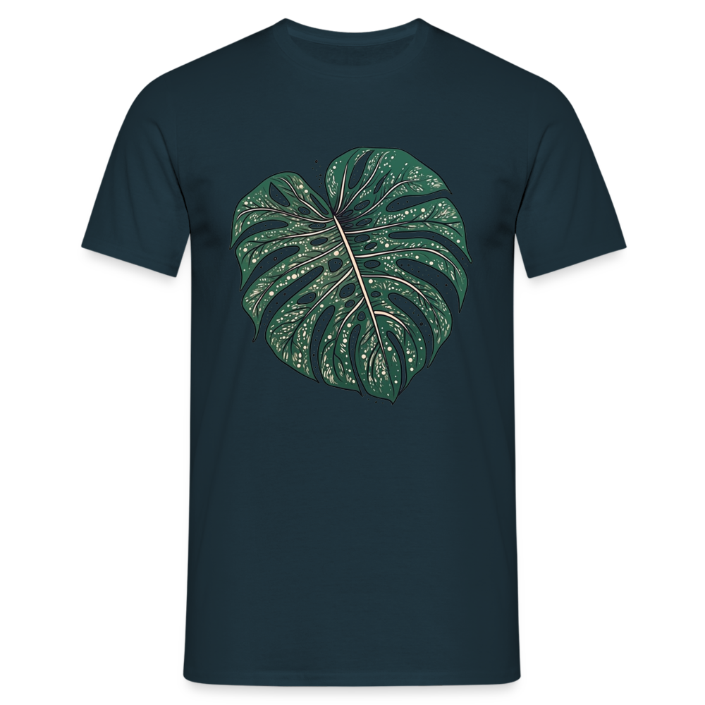 Gepunktetes Monstera Blatt, Pflanzen Motiv - Männer T-Shirt - Navy