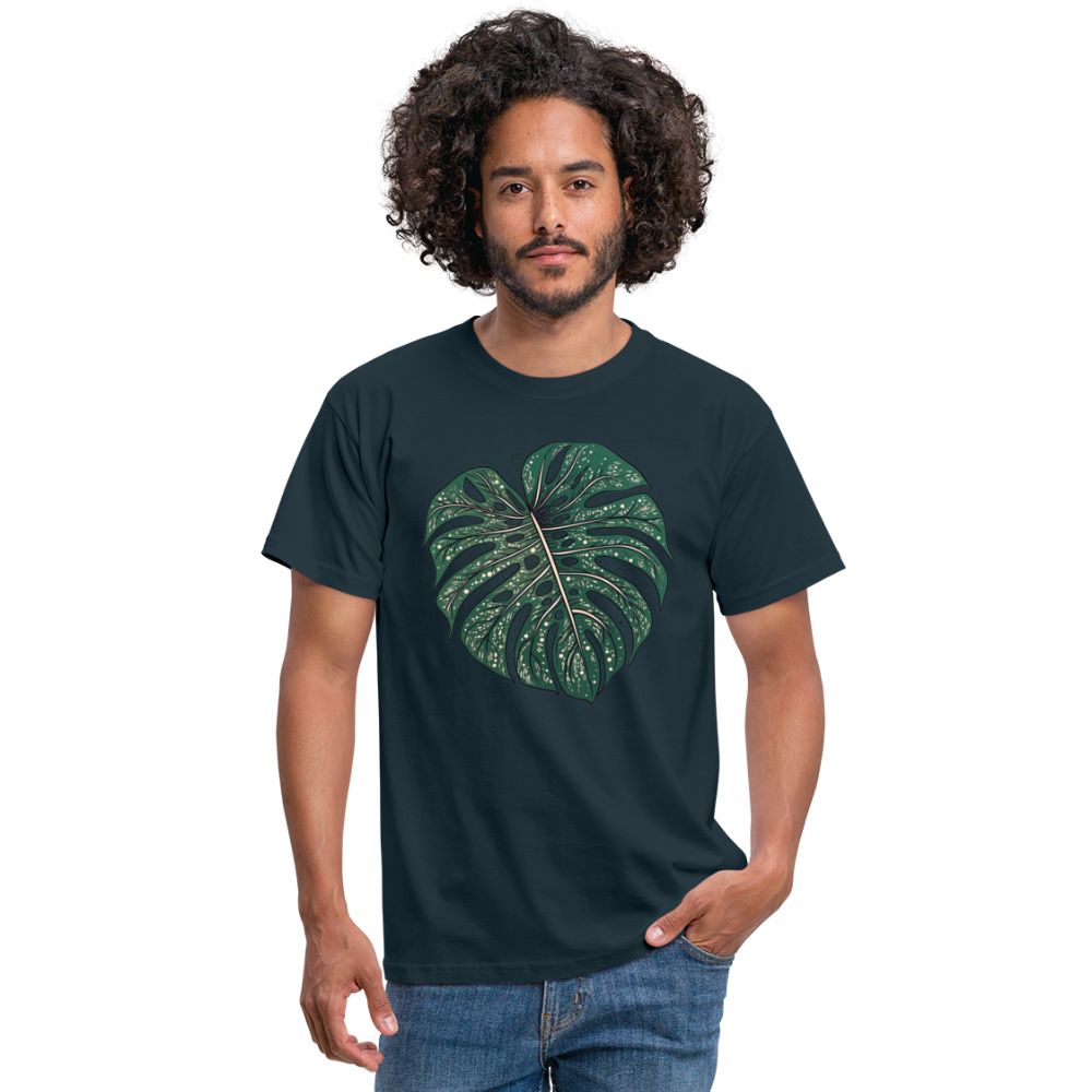 Gepunktetes Monstera Blatt, Pflanzen Motiv - Männer T-Shirt - Navy