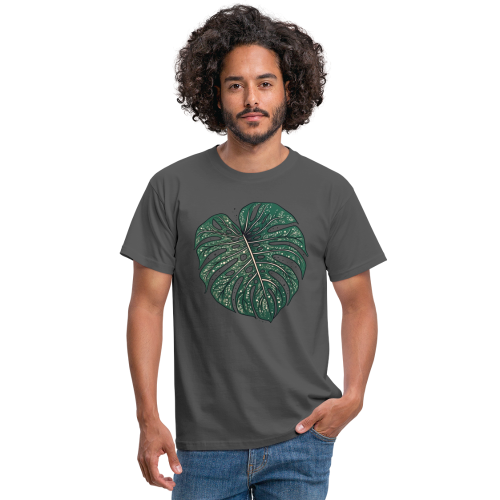 Gepunktetes Monstera Blatt, Pflanzen Motiv - Männer T-Shirt - Anthrazit