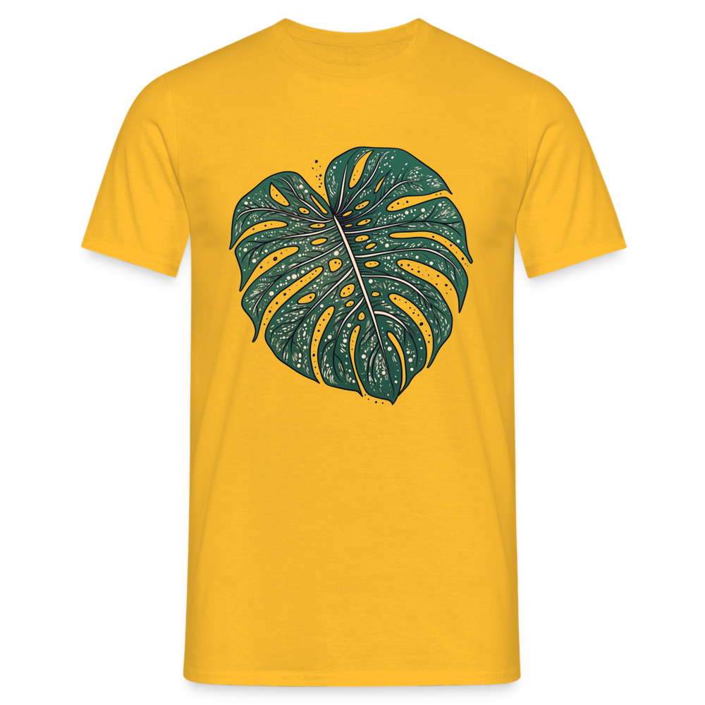 Gepunktetes Monstera Blatt, Pflanzen Motiv - Männer T-Shirt - Gelb
