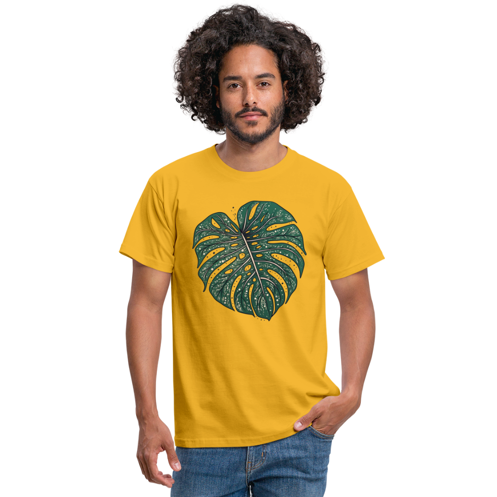 Gepunktetes Monstera Blatt, Pflanzen Motiv - Männer T-Shirt - Gelb