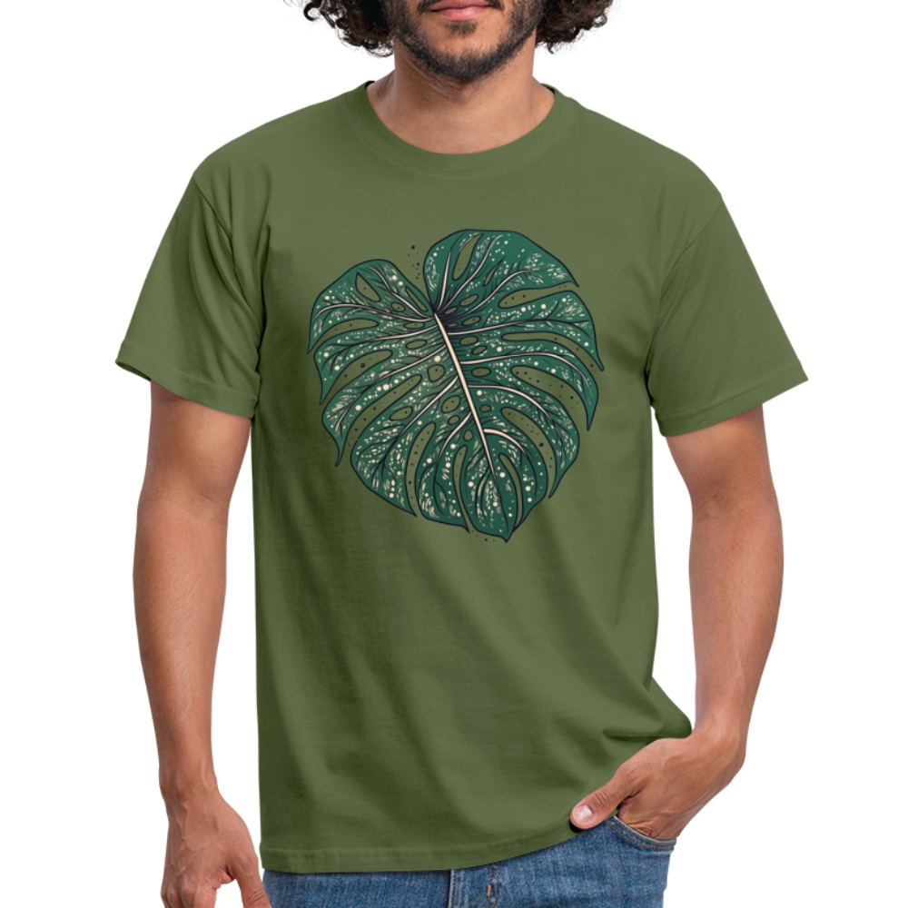Gepunktetes Monstera Blatt, Pflanzen Motiv - Männer T-Shirt - Militärgrün