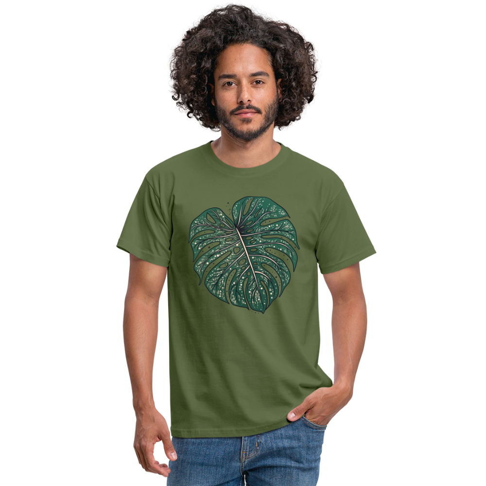 Gepunktetes Monstera Blatt, Pflanzen Motiv - Männer T-Shirt - Militärgrün