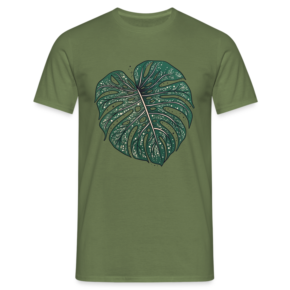 Gepunktetes Monstera Blatt, Pflanzen Motiv - Männer T-Shirt - Militärgrün