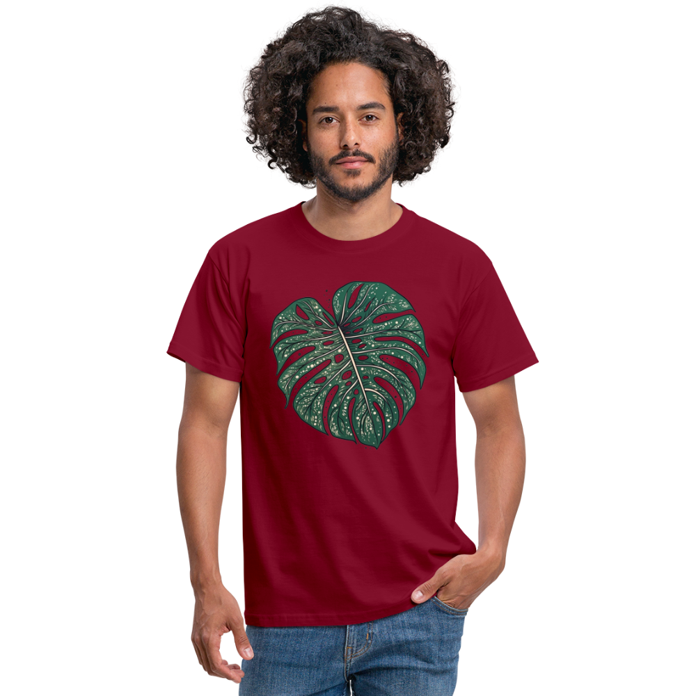 Gepunktetes Monstera Blatt, Pflanzen Motiv - Männer T-Shirt - Ziegelrot