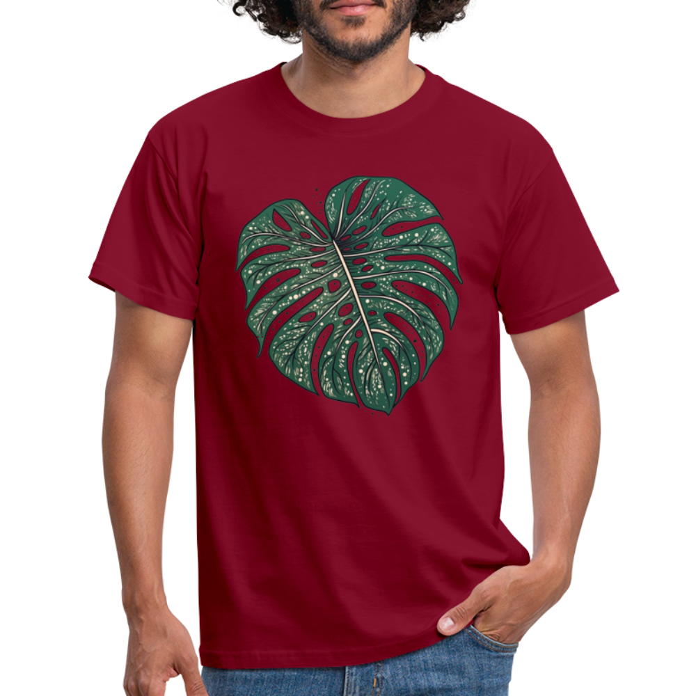 Gepunktetes Monstera Blatt, Pflanzen Motiv - Männer T-Shirt - Ziegelrot