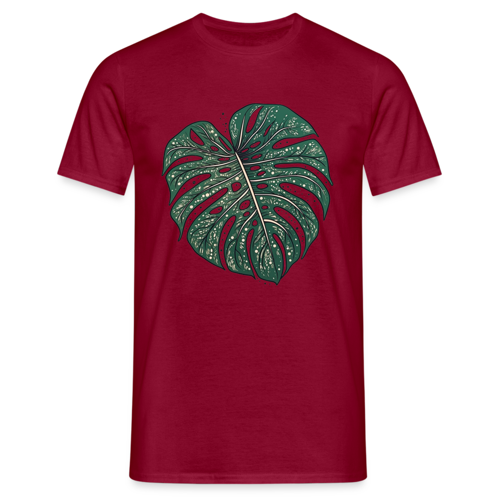 Gepunktetes Monstera Blatt, Pflanzen Motiv - Männer T-Shirt - Ziegelrot