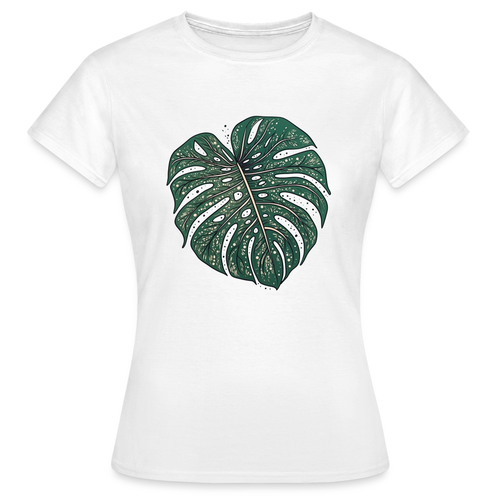 Gepunktetes Monstera Blatt, Pflanzen Motiv - Damen T-Shirt - Weiß