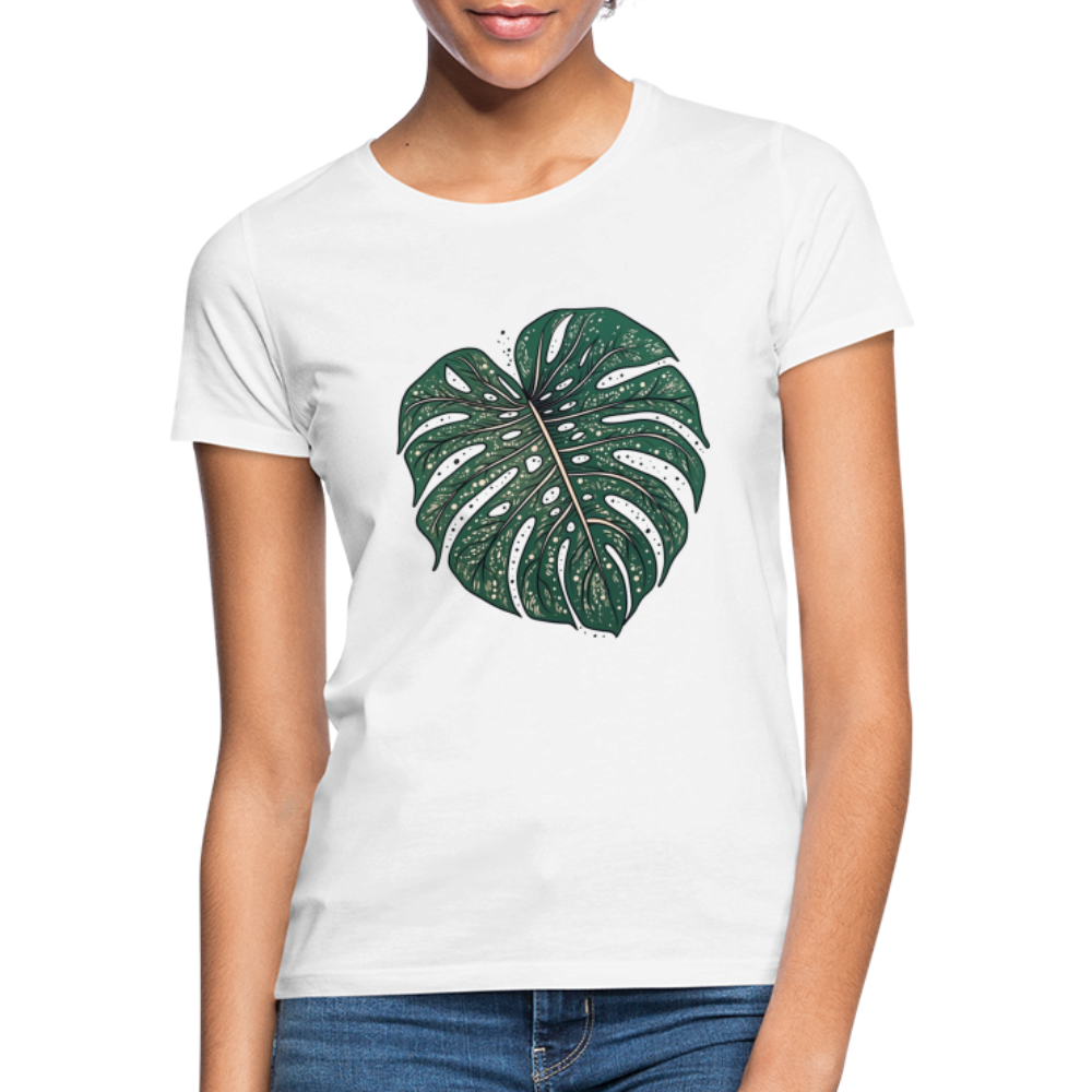 Gepunktetes Monstera Blatt, Pflanzen Motiv - Damen T-Shirt - Weiß