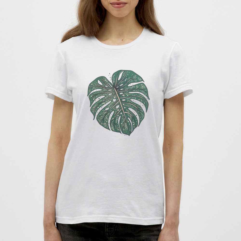 Gepunktetes Monstera Blatt, Pflanzen Motiv - Damen T-Shirt - Weiß