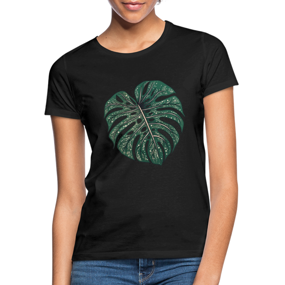Gepunktetes Monstera Blatt, Pflanzen Motiv - Damen T-Shirt - Schwarz