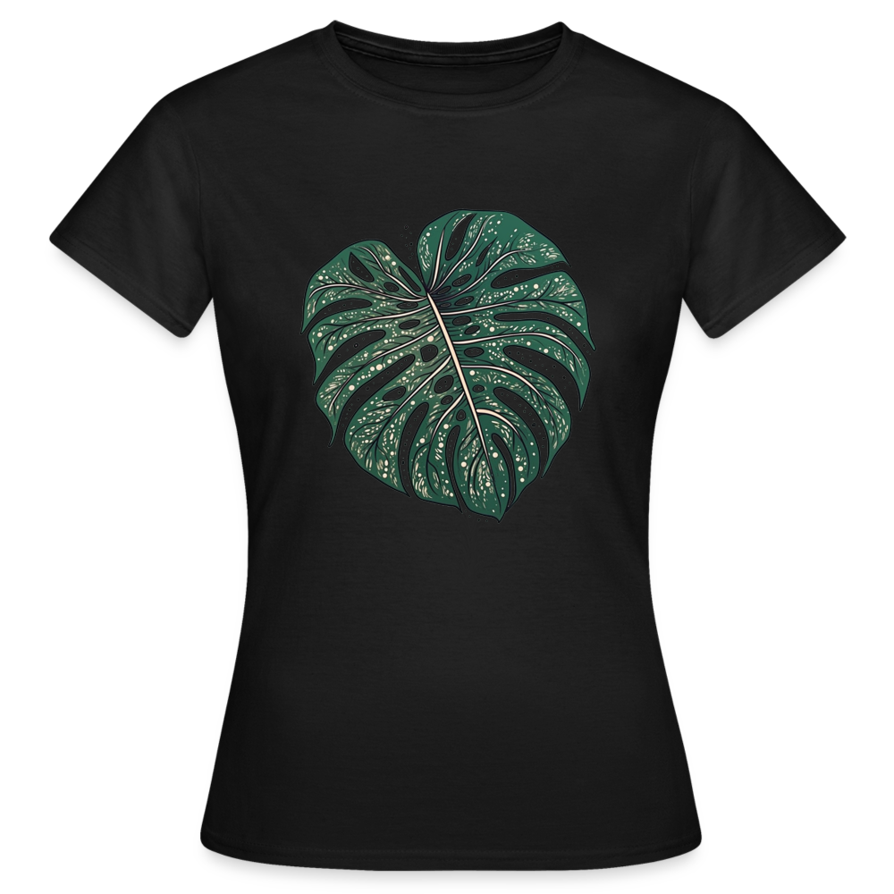 Gepunktetes Monstera Blatt, Pflanzen Motiv - Damen T-Shirt - Schwarz