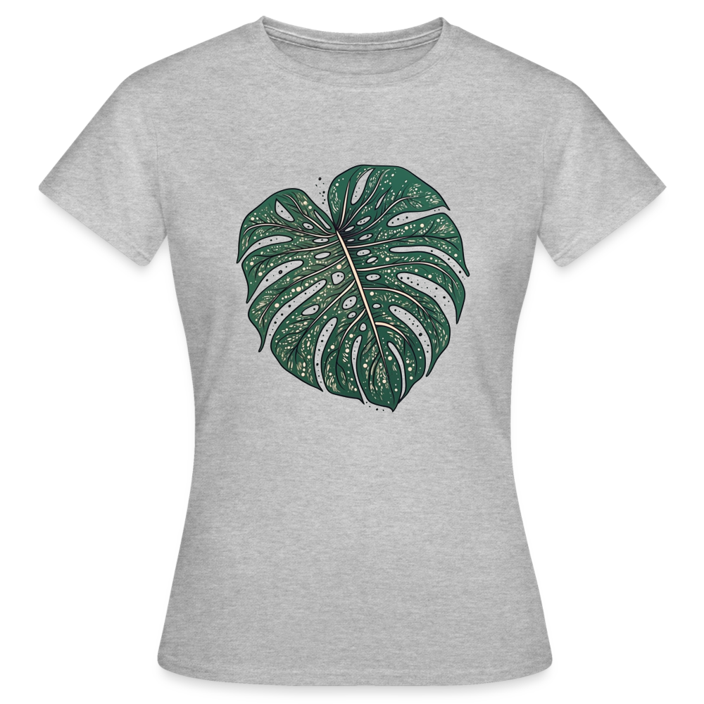 Gepunktetes Monstera Blatt, Pflanzen Motiv - Damen T-Shirt - Grau meliert