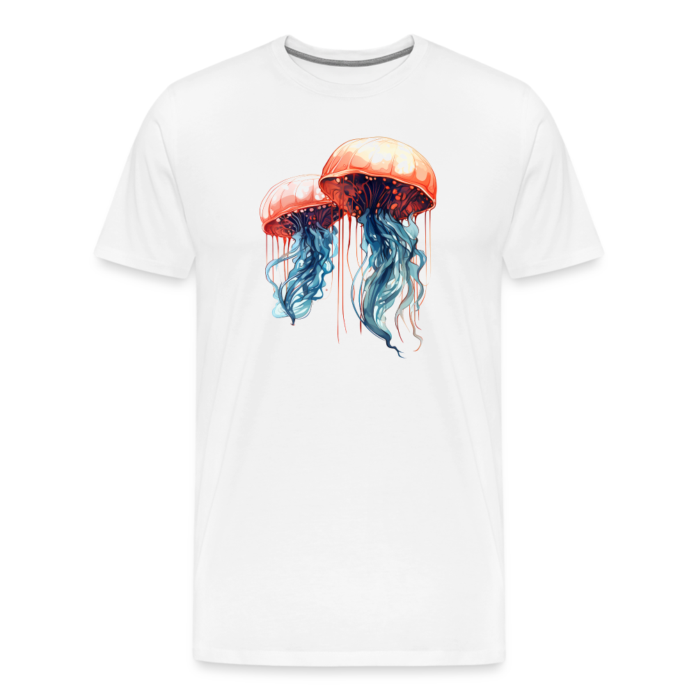 Rosa Blaue Aquarell Quallen - Männer Premium T-Shirt - Weiß
