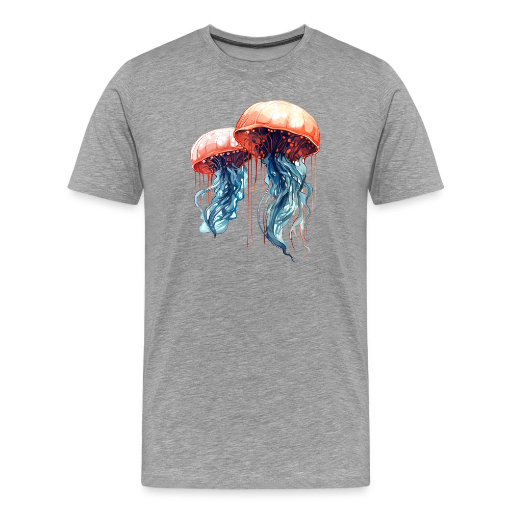 Rosa Blaue Aquarell Quallen - Männer Premium T-Shirt - Grau meliert