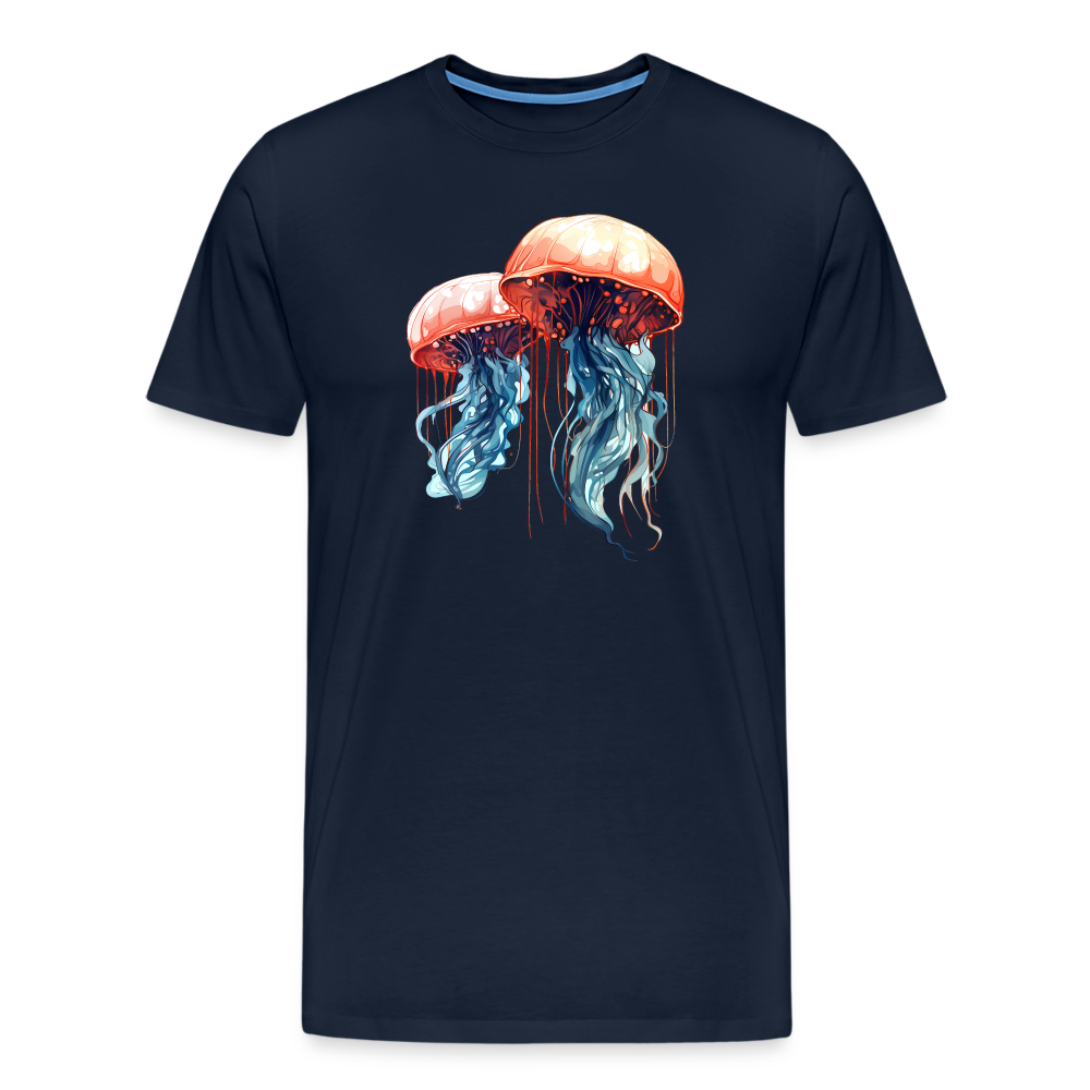 Rosa Blaue Aquarell Quallen - Männer Premium T-Shirt - Navy