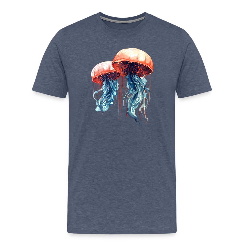 Rosa Blaue Aquarell Quallen - Männer Premium T-Shirt - Blau meliert