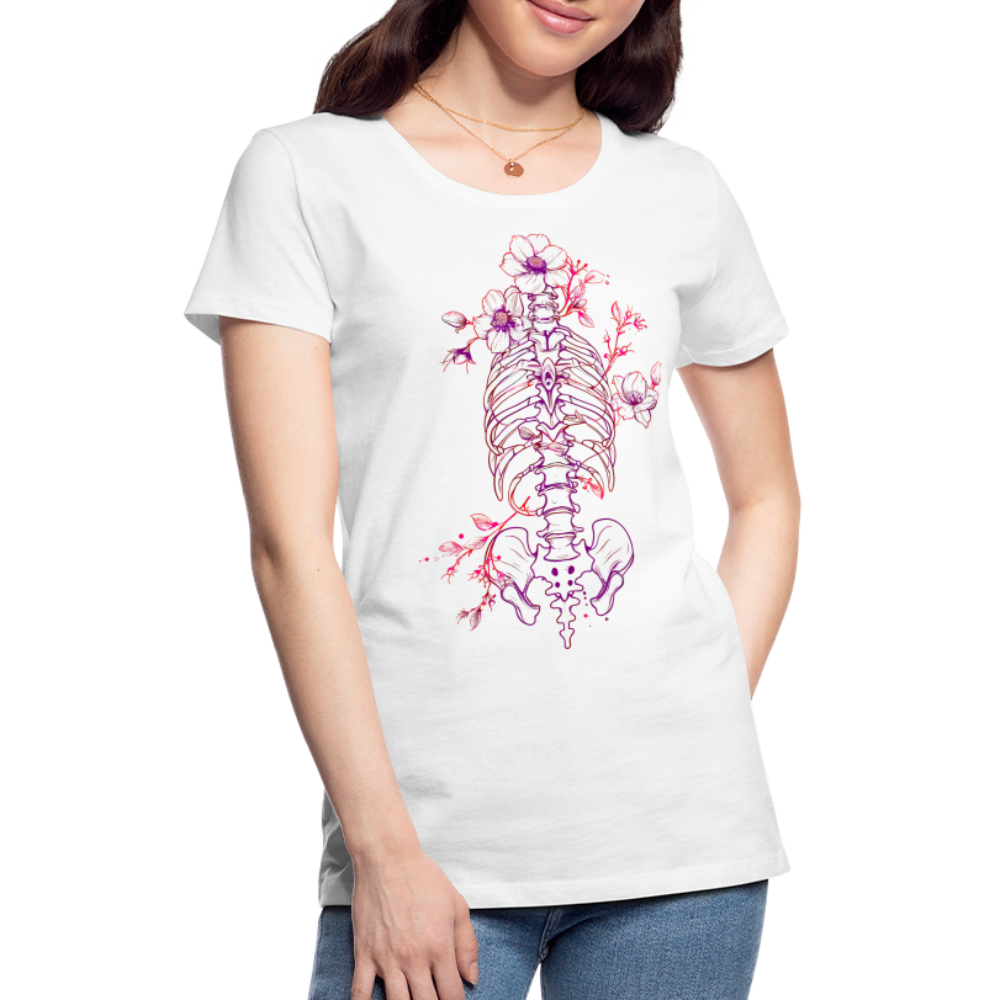 Menschlicher Skelett Torso mit Blumen in lila pink - Frauen Premium T-Shirt - Weiß