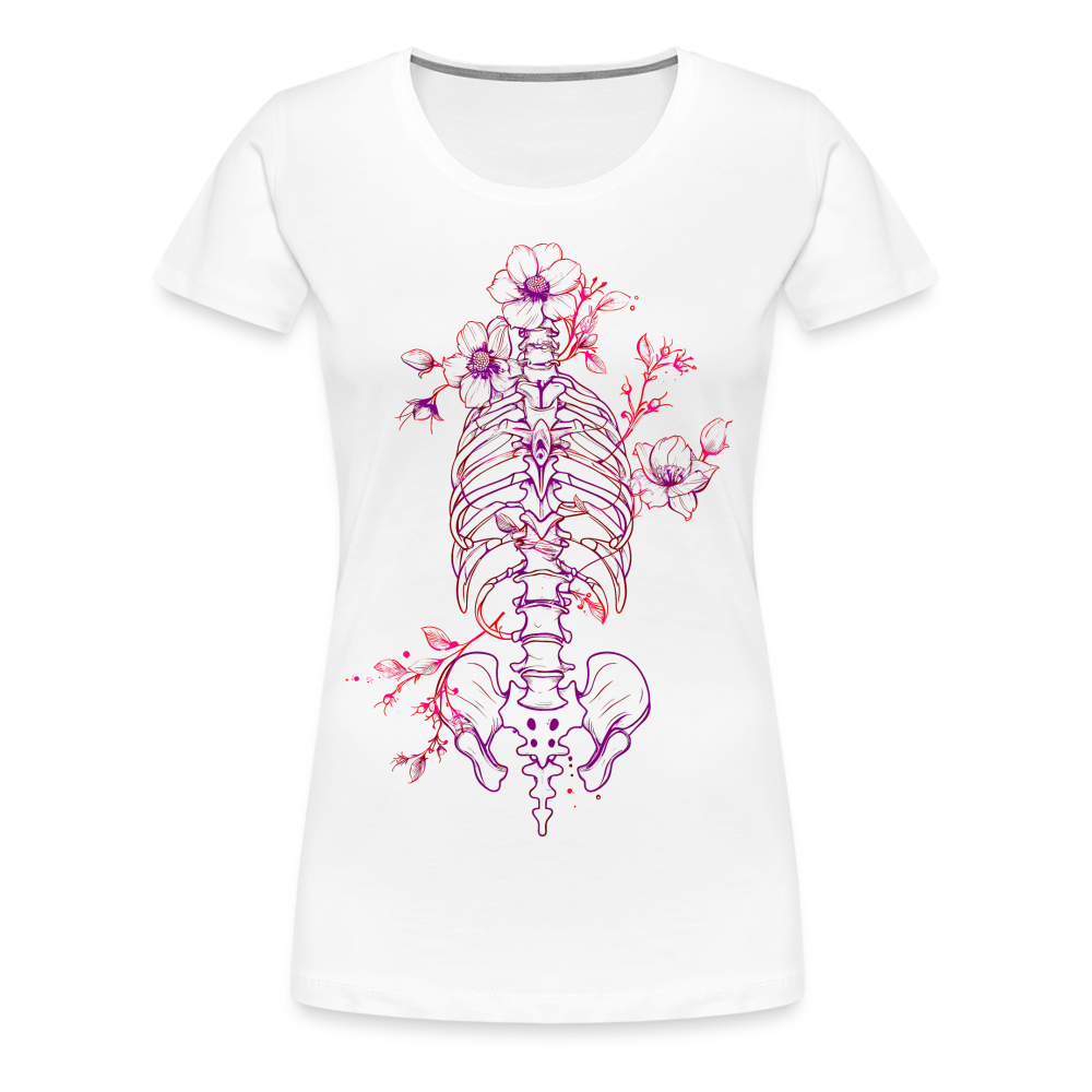 Menschlicher Skelett Torso mit Blumen in lila pink - Frauen Premium T-Shirt - Weiß